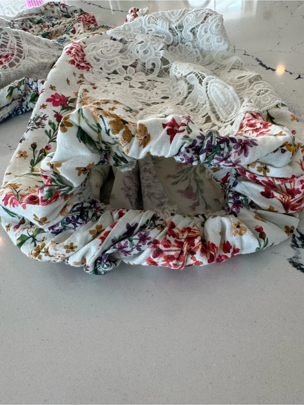 FARM Rio RARE White Floral Lace Dress with Multicolor Tropical Print Size Small